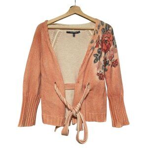 Maria Di Ripabianca Wool Cardigan Floral Sweater Bead Tie Front Women's 6 Italy